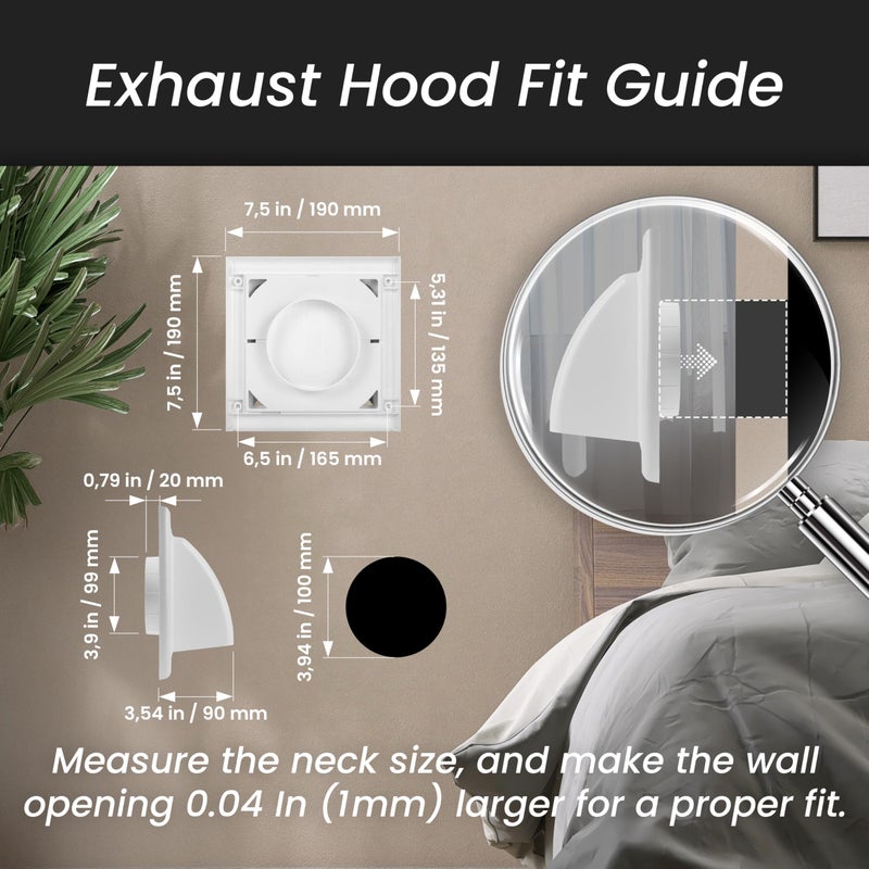 Awenta 6'' Inch Exhaust Hood Vent with Rain Cover, White, Outdoor Air Vent Cover, HVAC Clothes Dryer Vent Duct Cover, 10'' x 10'' Inch Exhaust Cap - 150MM (250X250MM) - Image 2
